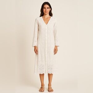 Melissa Odabash White Embroidered Button-Front Tunic Dress | Size M